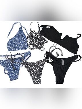3 Bikini Sets - Black, White & Blue, Black & White Patterned Pieces